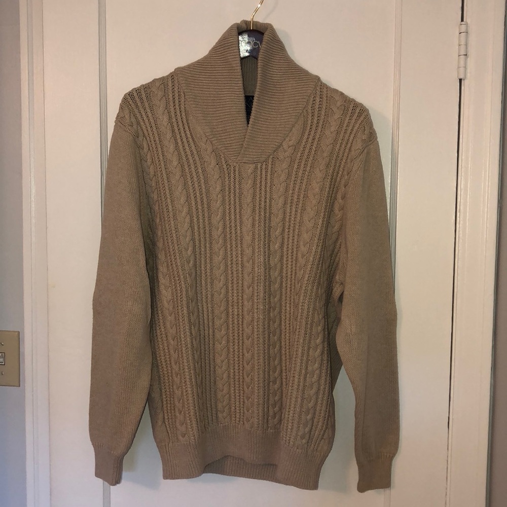 Jos A Banks cable knit sweater with shawl neck